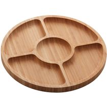Jogo 10 Petisqueiras Bambu Redonda 25cm Lyor 5 Divisórias Tábua para Aperitivos Frios Restaurante Churrascaria