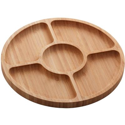 Jogo 10 Petisqueiras Bambu Redonda 25cm Lyor 5 Divisórias Tábua para Aperitivos Frios Restaurante Churrascaria