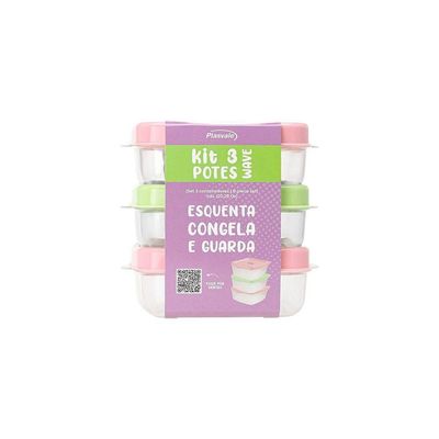 Kit 3 Potes Wave 600ml Plasvale Variado