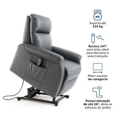 Poltrona Leito Elevatória e Reclinável Elevamed Dellamed com Controle Bivolt Preto / Bivolt
