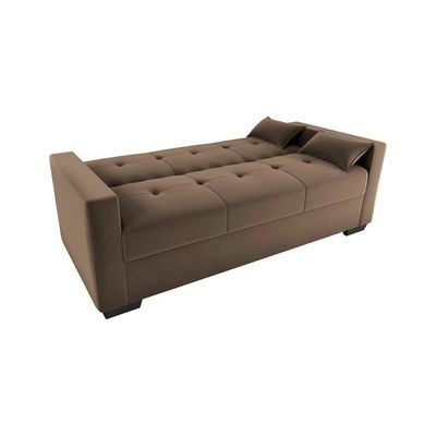 Sofá Cama 3 Lugares Reclinável Casal Premium 2,03 Larg Lavinia Matrix Veludo Capuccino