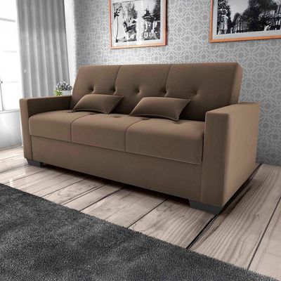 Sofá Cama 3 Lugares Reclinável Casal Premium 2,03 Larg Lavinia Matrix Veludo Capuccino