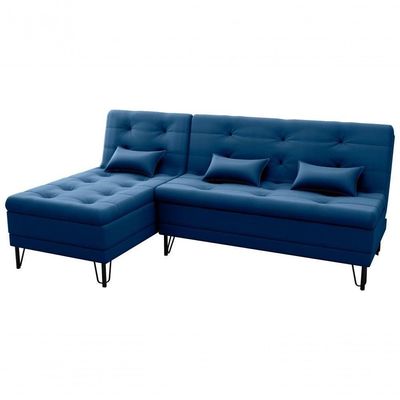 Sofá Cama 3 Lugares Com Chass Casal Luxo Premium Nice Matrix Veludo Azul