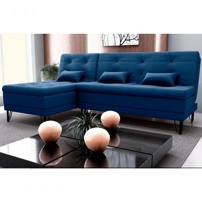 Sofá Cama 3 Lugares Com Chass Casal Luxo Premium Nice Matrix Veludo Azul