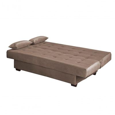 Sofá Cama 3 Lugares Casal Reclinável 190 Larg Laila Matrix Veludo Capuccino
