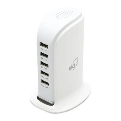 Carregador De Mesa Universal Elg Tc5S Com 5 Usb Branco
