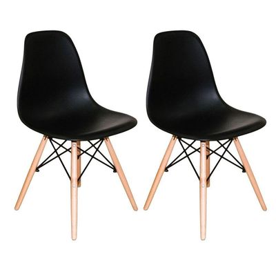 Kit 2 Cadeiras Concha Charles Eames Eiffel Preto Madeira Preto 3 Meses