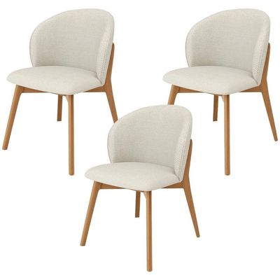Kit 03 Cadeiras De Jantar E Estar Living Estofada Mia L02 Linho Champagne - Lyam Decor