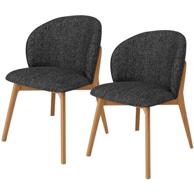 Kit 02 Cadeiras De Jantar E Estar Living Estofada Mia L02 Linho Chumbo - Lyam Decor