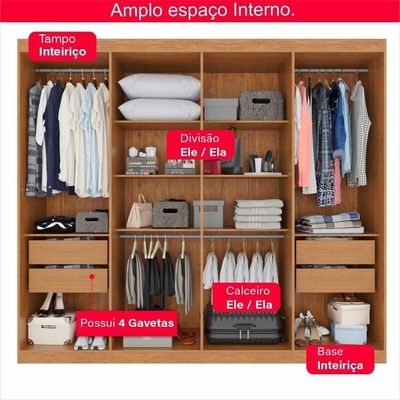 Guarda-roupa Casal 100% Mdf 8 Portas E 4 Gavetas Herrera Com Espelho - Tudo De Móveis Cinamomo