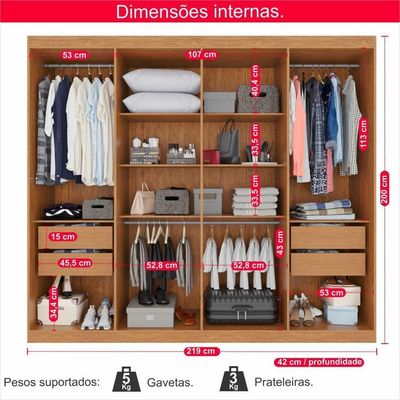 Guarda-roupa Casal 100% Mdf 8 Portas E 4 Gavetas Herrera Com Espelho - Tudo De Móveis Cinamomo