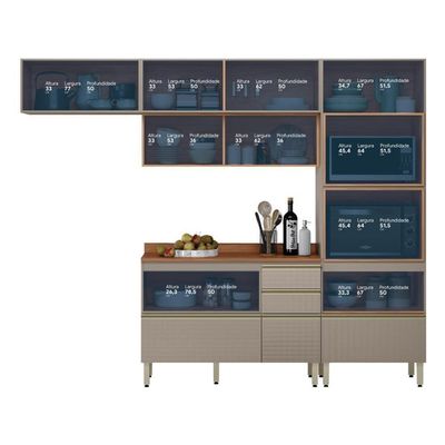 Cozinha Modulada Proença 4 Peças Balcão 120cm Nogueira Touch-nude Prime Tx Com Tampo Em Mdf - Demartêz