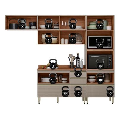 Cozinha Modulada Proença 4 Peças Balcão 120cm Nogueira Touch-nude Prime Tx Com Tampo Em Mdf - Demartêz
