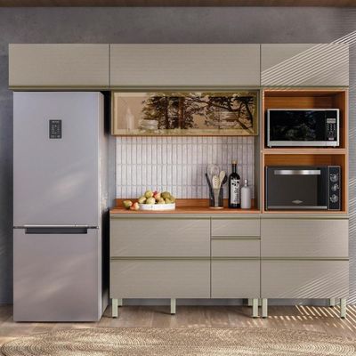 Cozinha Modulada Proença 4 Peças Balcão 120cm Nogueira Touch-nude Prime Tx Com Tampo Em Mdf - Demartêz