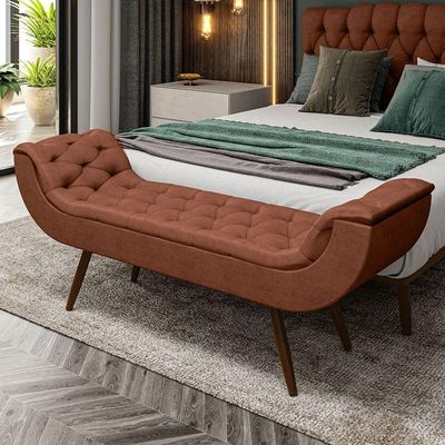 Recamier Puff Estofado Casal 140 Cm Drusa Veludo Terracota
