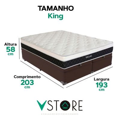 Cama Box Baú King Marrom E Colchão Dallas Molas Vstore
