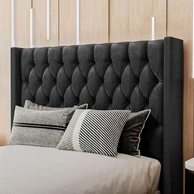 Cabeceira Estofada Queen 160 Cm Pérola Veludo Preto