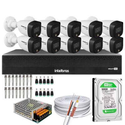 Kit 10 Cameras Full Color Intelbras Dvr Mhdx 16 Ch Color Noite C/HD 500GB