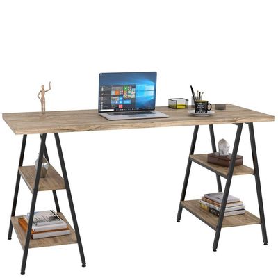 Kit Mesa Cavalete 150 cm com Estante 3 Prateleiras Estilo Industrial Form C01 Carvalho - Lyam Decor