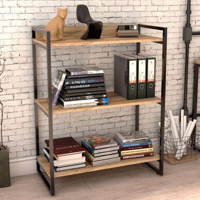 Kit Mesa Cavalete 150 cm com Estante 3 Prateleiras Estilo Industrial Form C01 Carvalho - Lyam Decor