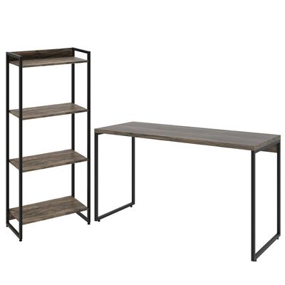 Kit Estante Areta 4 Prateleiras com Mesa Industrial Aspen 135cm C01 Carvalho Dark - Lyam Decor