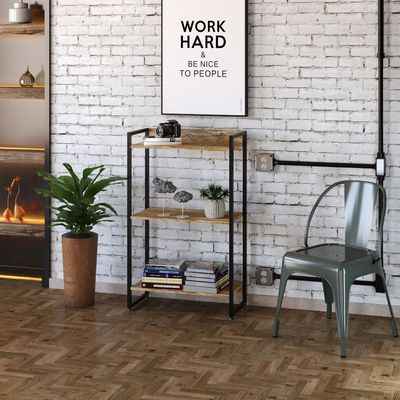 Kit Escritório Estante Areta 3 Prateleiras Mesa Industrial Aspen 120cm C01 Carvalho - Lyam Decor