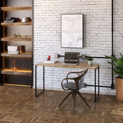 Kit 02 Mesas Para Escritório e Home Office Industrial Aspen 135 cm C01 Carvalho - Lyam Decor