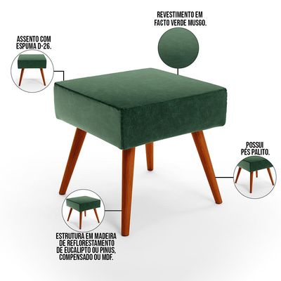 Puff Banqueta Decorativa Com Pés Palito Lívia W01 Facto Verde Musgo - Lyam Decor