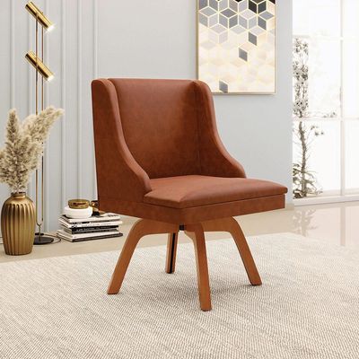 Kit 6 Cadeiras Decorativas Sala de Jantar Base Giratória de Madeira Firenze PU Nozes/Natural G19 - Gran Belo