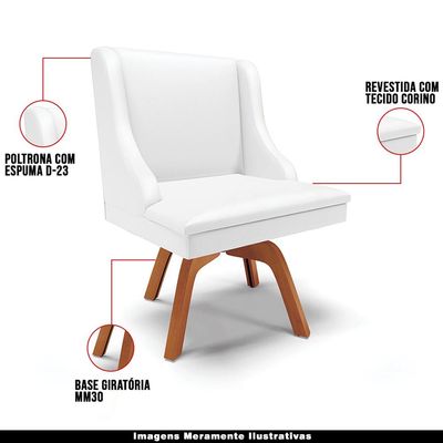 Kit 5 Cadeiras Decorativas Sala de Jantar Base Giratória de Madeira Firenze PU Branco Fosco/Natural G19 - Gran Belo
