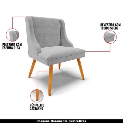 Kit 6 Cadeiras Decorativas Sala de Jantar Pés Palito de Madeira Firenze Suede Cinza/Natural G19 - Gran Belo