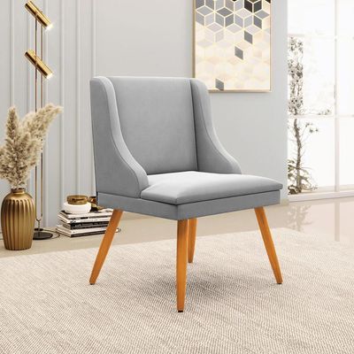 Kit 6 Cadeiras Decorativas Sala de Jantar Pés Palito de Madeira Firenze Suede Cinza/Natural G19 - Gran Belo