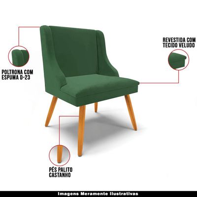 Kit 6 Cadeiras Decorativas Sala de Jantar Pés Palito de Madeira Firenze Veludo Verde/Natural G19 - Gran Belo
