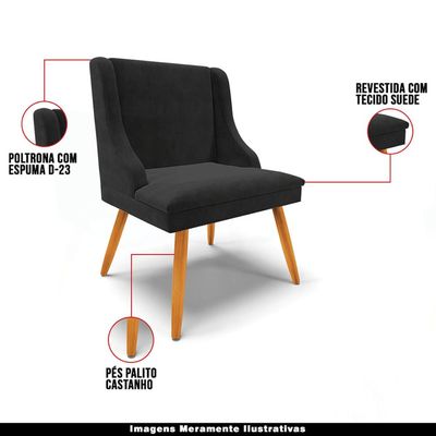 Kit 5 Cadeiras Decorativas Sala de Jantar Pés Palito de Madeira Firenze Suede Preto/Natural G19 - Gran Belo
