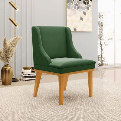 Kit 2 Cadeiras Decorativas Sala de Jantar Base Fixa de Madeira Firenze Suede Verde/Castanho G19 - Gran Belo