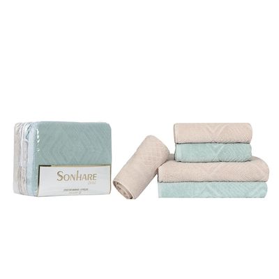 Kit de Toalha Banho Rosto Tapete 5 Peças Fendi e Menta Max Sonhare Ouro - Sultan