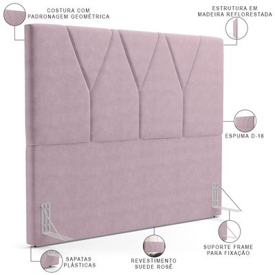 Cabeceira Cama Box Casal 140 cm Aurora W01 Suede Rosê - Lyam Decor