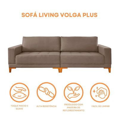 Sofá 4 Lugares Volga Plus Veludo Marrom 280 cm