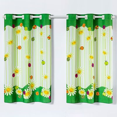 Cortina Gourmet Varão Cozinha Tecido Oxford 2,00m X 1,30m - Joaninhas Verde