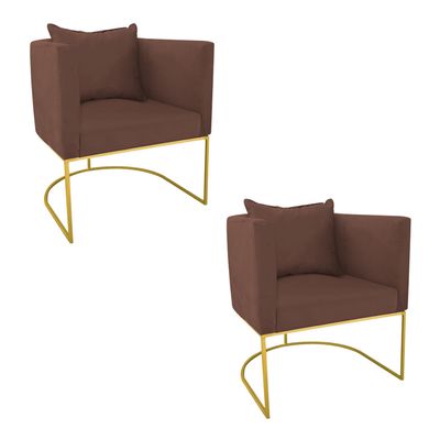 KIT 02 POLTRONAS PAOLA SUEDE MARROM BASE