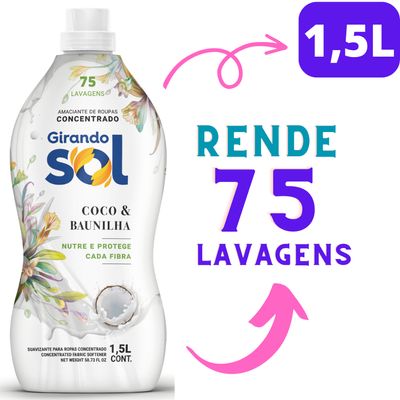 Amaciante Concentrado Roupas Delicadas Girando Sol Coco com Baunilha 1,5 Lts