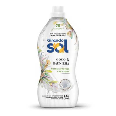 Kit 2 Amaciante Concentrado Roupas Delicadas Girando Sol Coco com Baunilha 1,5 Lts