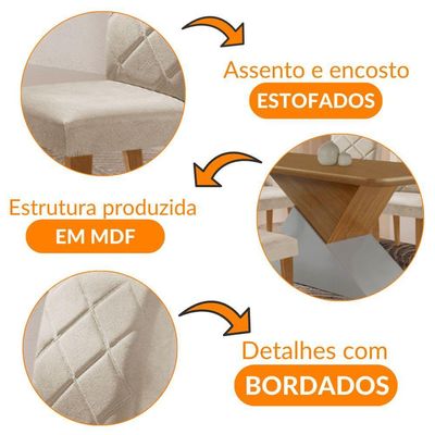 Mesa Sala De Jantar Aster 180cm E 6 Cadeiras Melissa Moderna Veludo Creme/off White/imbuia