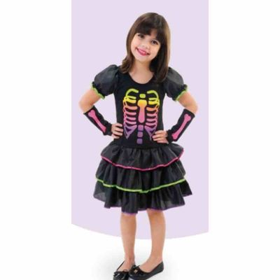 Fantasia Infantil Caveirinha Color Black - Tam. G (7 a 9 anos) - Anjo Fantasias