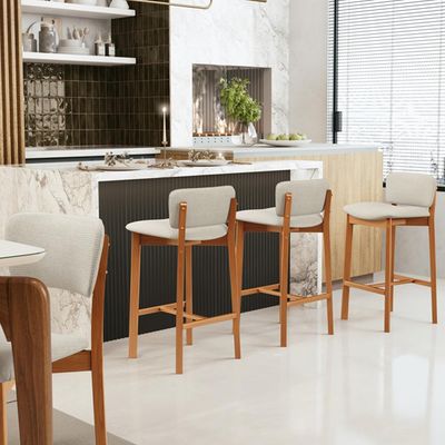 Kit 2 Banqueta Alta Para Cozinha Sala de Jantar Bar Dara L02 Linho Champagne - Lyam Decor
