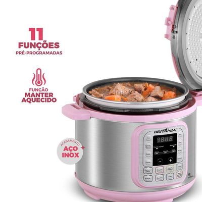 Panela de Pressão Rosa Britânia 5L Digital 11 Funções BPPE05 110V
