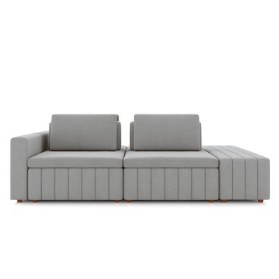 Sofá Ilha com Encosto e Almofadas Móveis Olimpo 265cm Modulado Veludo Cinza G45 - Gran Belo