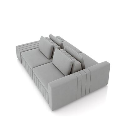 Sofá Ilha com Encosto e Almofadas Móveis Olimpo 265cm Modulado Veludo Cinza G45 - Gran Belo