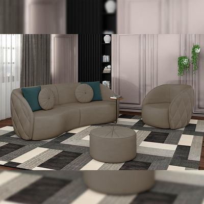 Sofá Decorativo 240cm com Almofadas Redondas Clarke Veludo Bege - Gran Belo