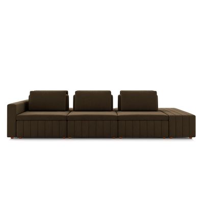 Sofá Ilha com Encosto e Almofadas Móveis Olimpo 335cm Modulado Veludo Marrom G45 - Gran Belo